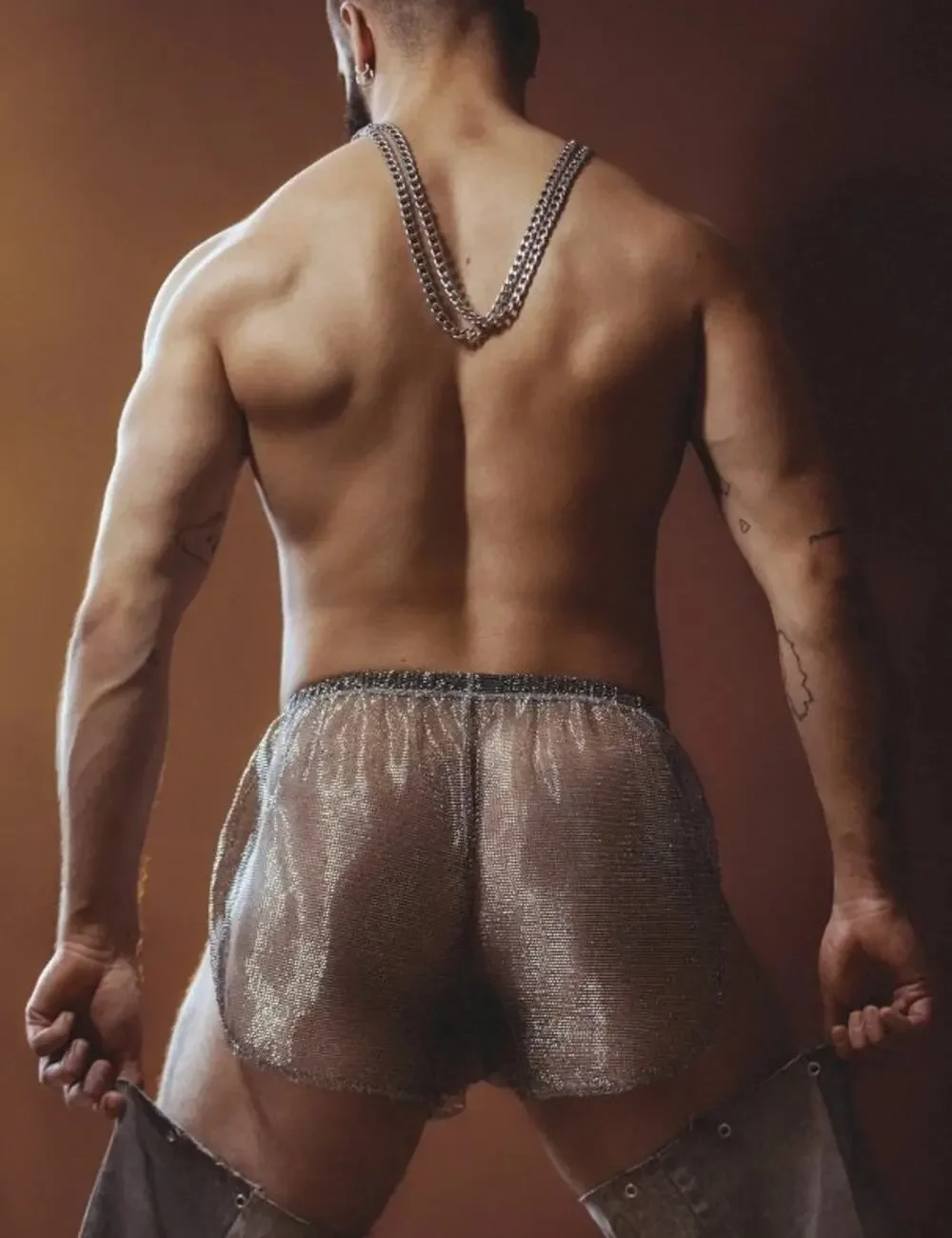 NEW Exterface x Stiaan Louw EX-SL Raw Steel Net Mesh Jogger Shorts Silver Large